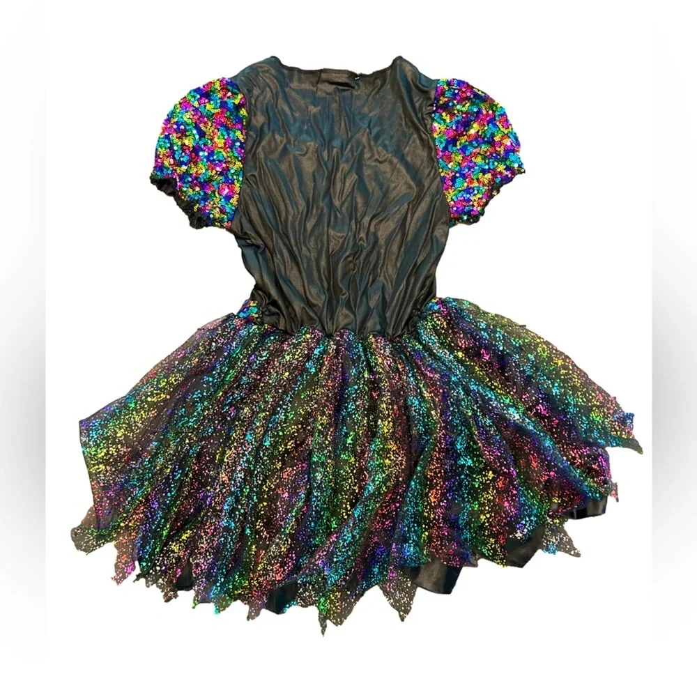 Girls 8/10 dark pretty witch sequin bling sparkling Halloween costume With hat - Picture 4 of 8
